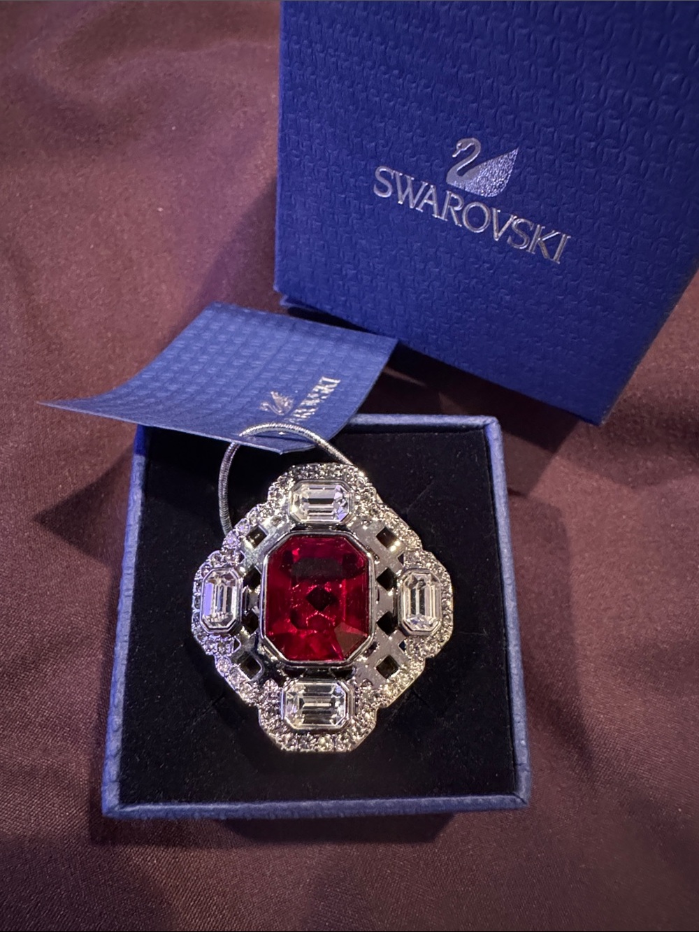 Swarovski Sheila Red and Clear Crystal Art Deco Ring size 58